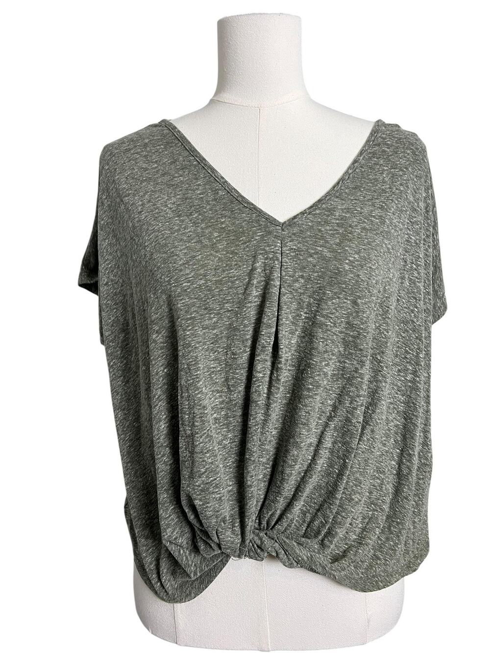 Bobeau Blouse Womens Size Green Dolman Sleeve Twist Front Knit Top Casual Basic